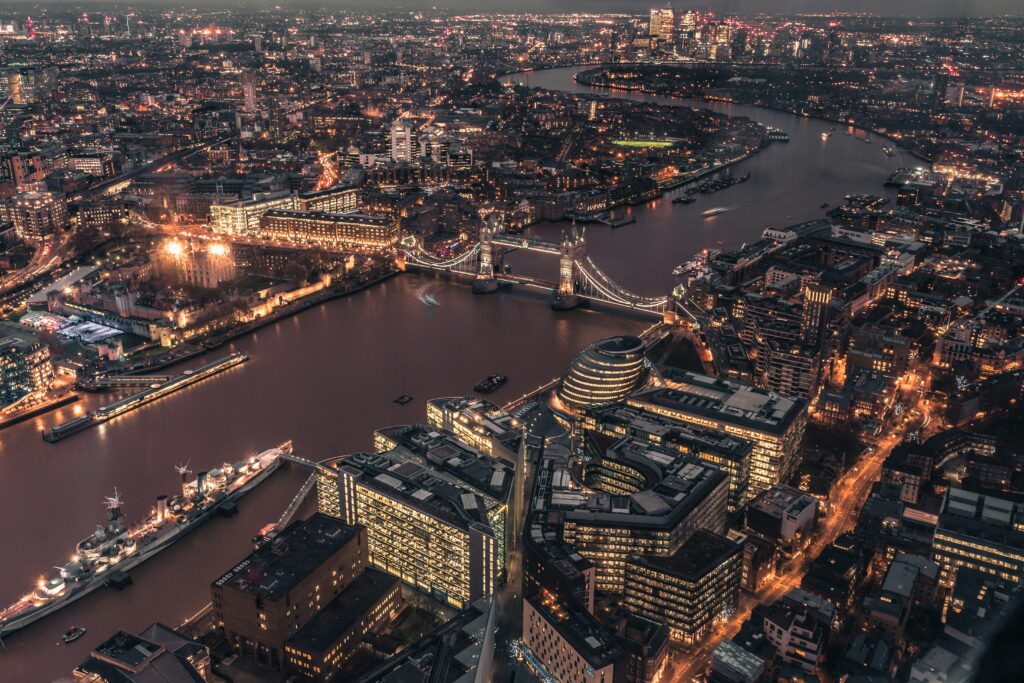 Aerial image of London and River Thames